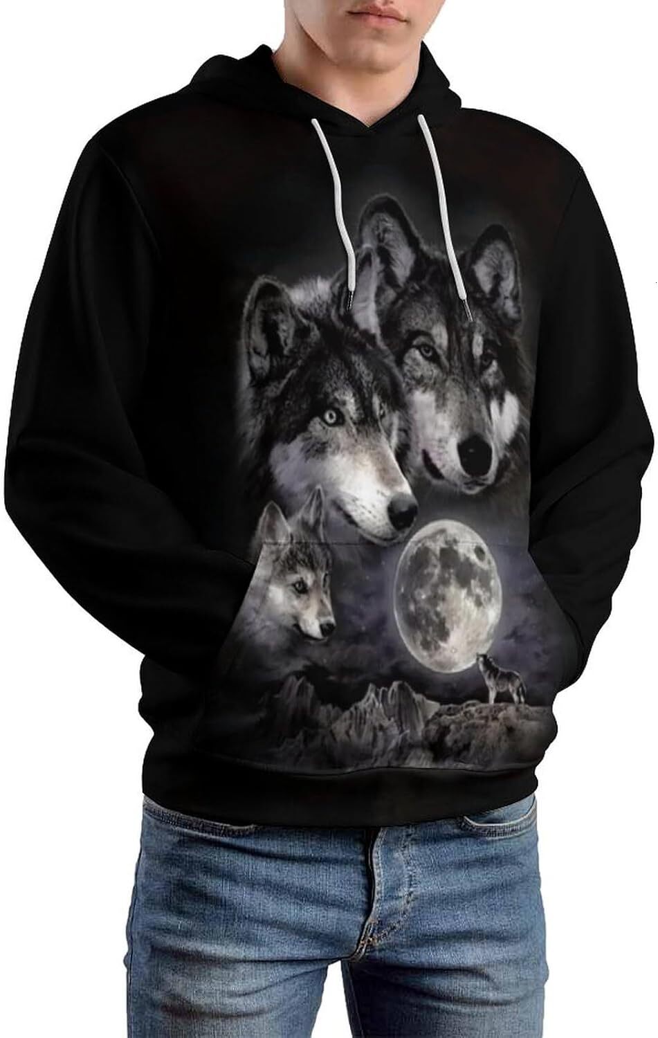 Hoodie for Mens fashion 3D Print Wolf Graphic Hooded Sweatshirts Hoodies Novelty Pullover Graphic Hip-hop cool