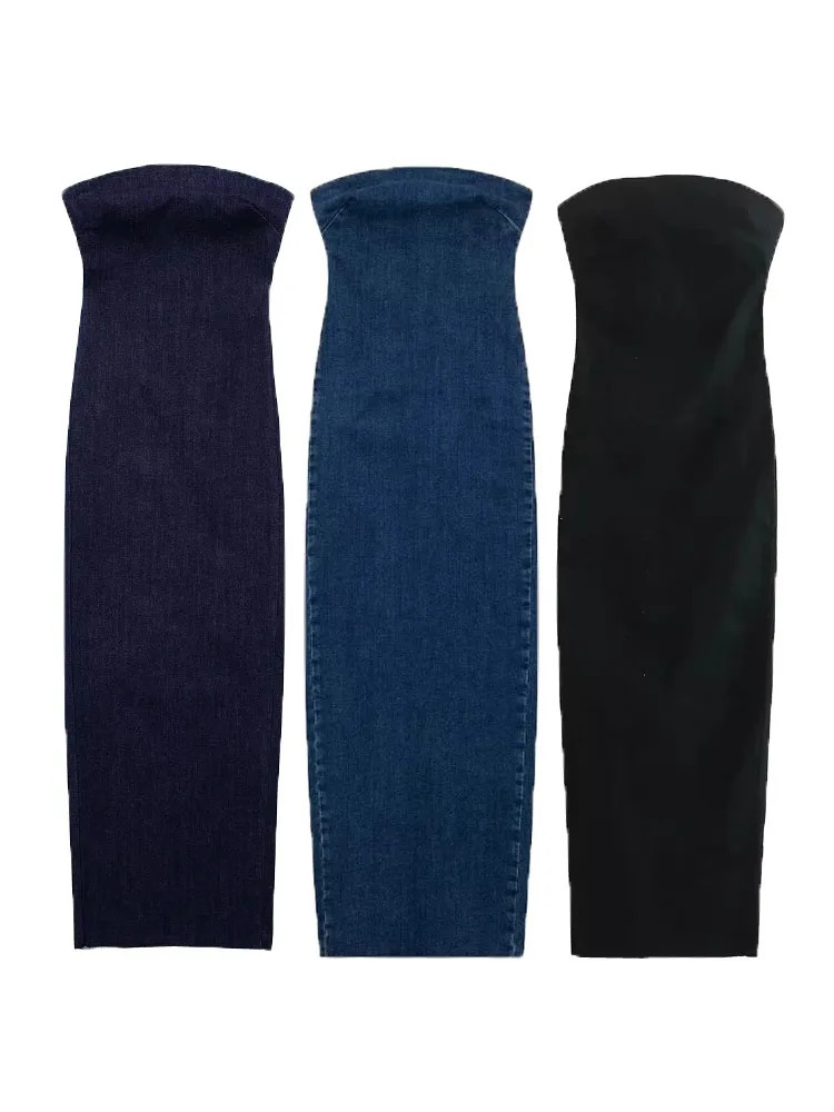 TRAF Off Shoulder Denim Dress Woman Blue Corset Long Dres Midi Bodycon Dresses For Women 2023 Elegant Party 240402