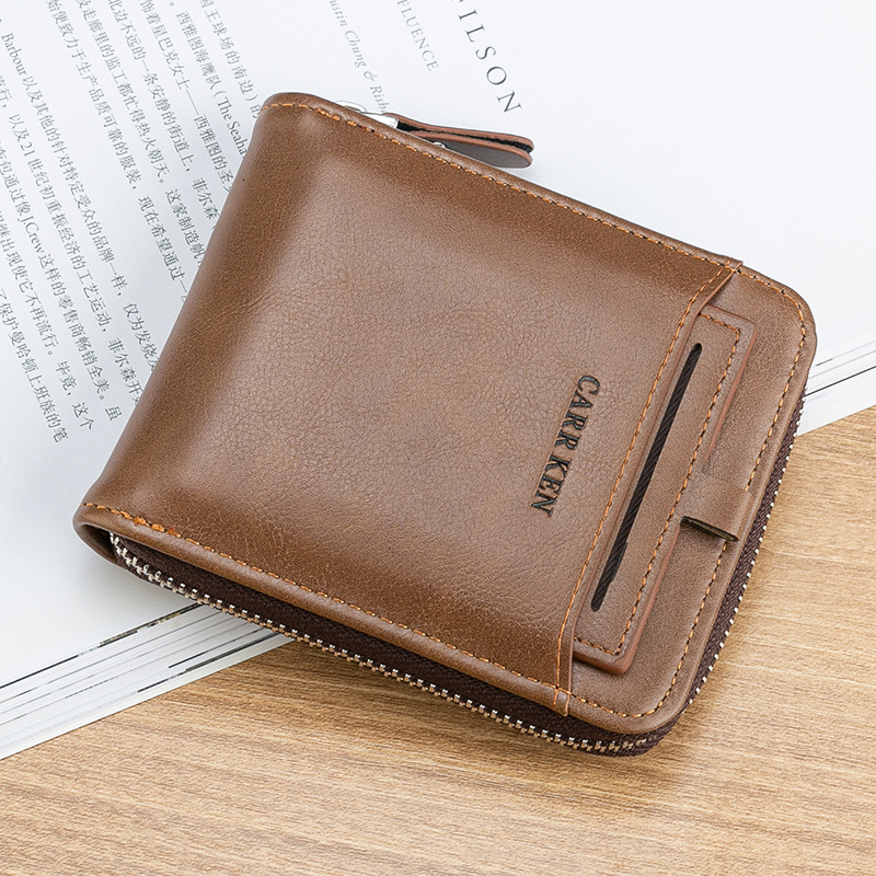 CarrKen/Kelken Short Wallet Men's Card Insertion Zipper Multi functional Driver's License Bag
