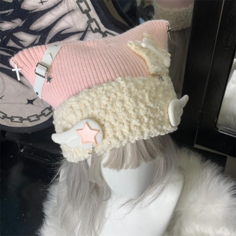 Beanie Skull Caps Water blue subculture knitted hat cat ear hat Lolita hat Christmas gifts