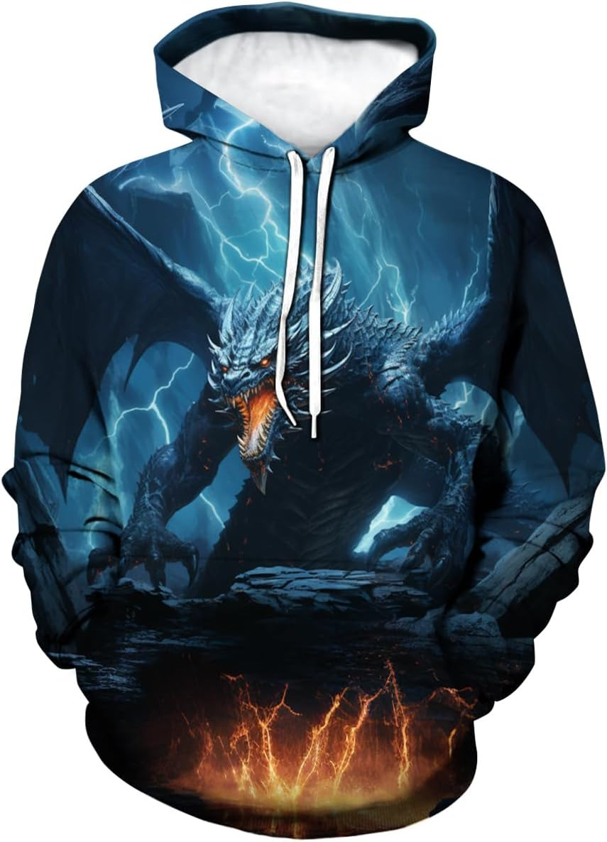 Hoodie for Mens Womens Traditional Dragon Hoodie Funny Anime Graphic Sweatshirts Graphic Hoodies sweatshirt Pullover Long Sleeve Hip-hop