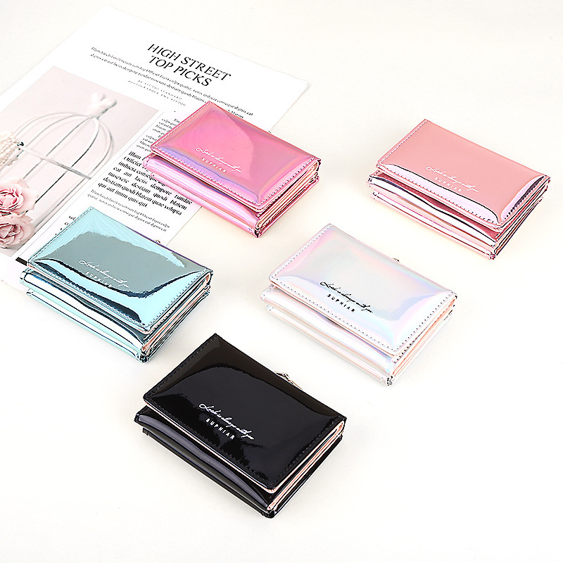 New Fashion Card Bag Trendy Folding Minimalist PU Leather Laser Instagram Women's Short Zero Wallet