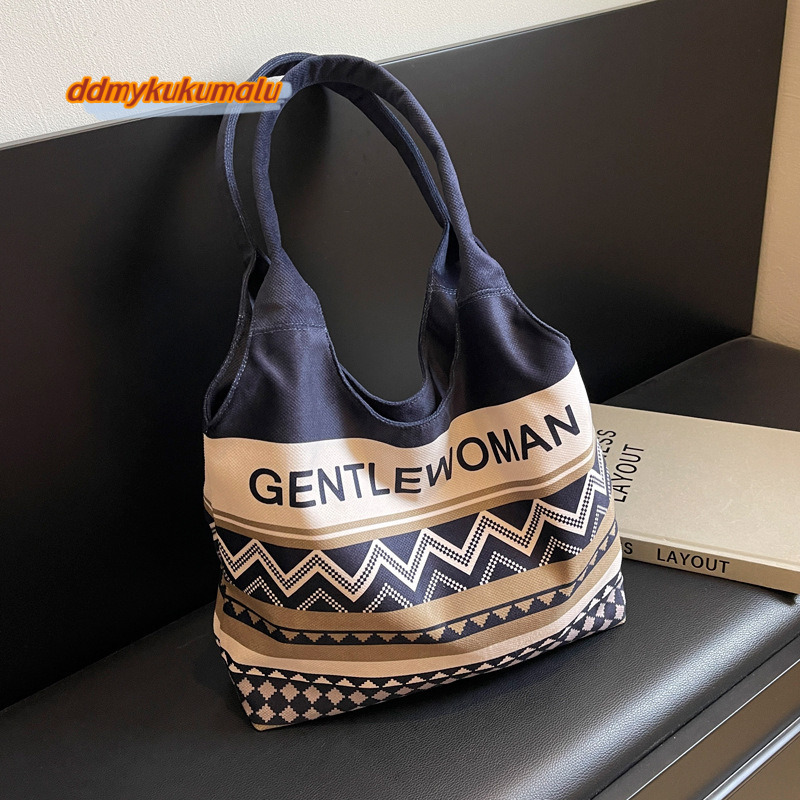 Ins large capacity tote 2024 new summer canvas Thai niche letter casual shoulder bag #27 kukumalu