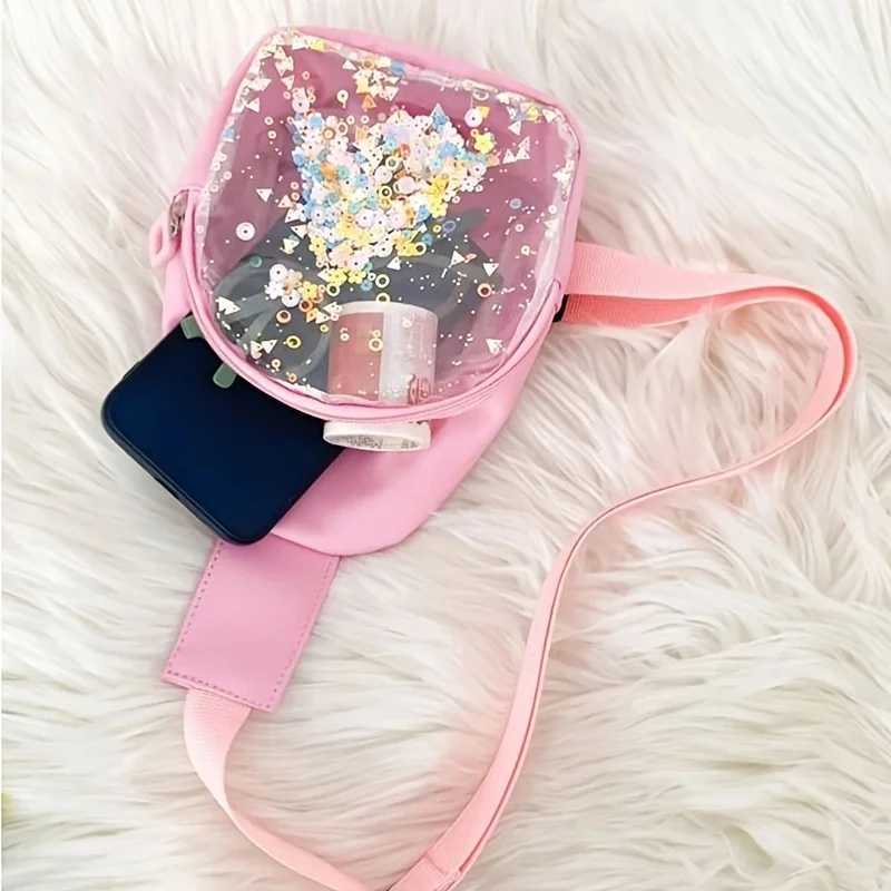 Cute Colorful Girls Transparent Sequin Chest Bag Lovely Creative Boys Kids Zipper Crossbody Bag Children Coin Purse Handbags LX241104
