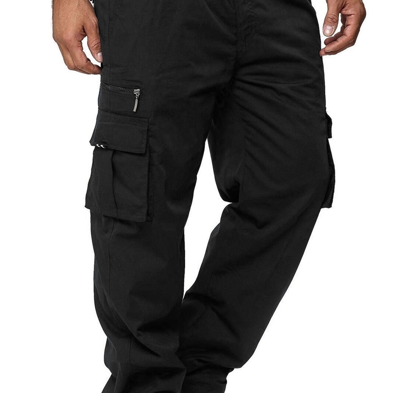 Work pants mens casual multi pocket workwear outdoor loose straight leg long fitness 241021