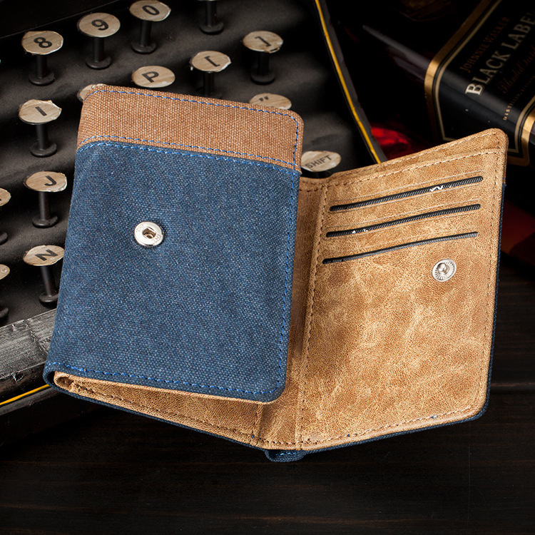 Men's Short Tri Fold Canvas Student Small Money Card Bag Cowboy Wallet Male Present