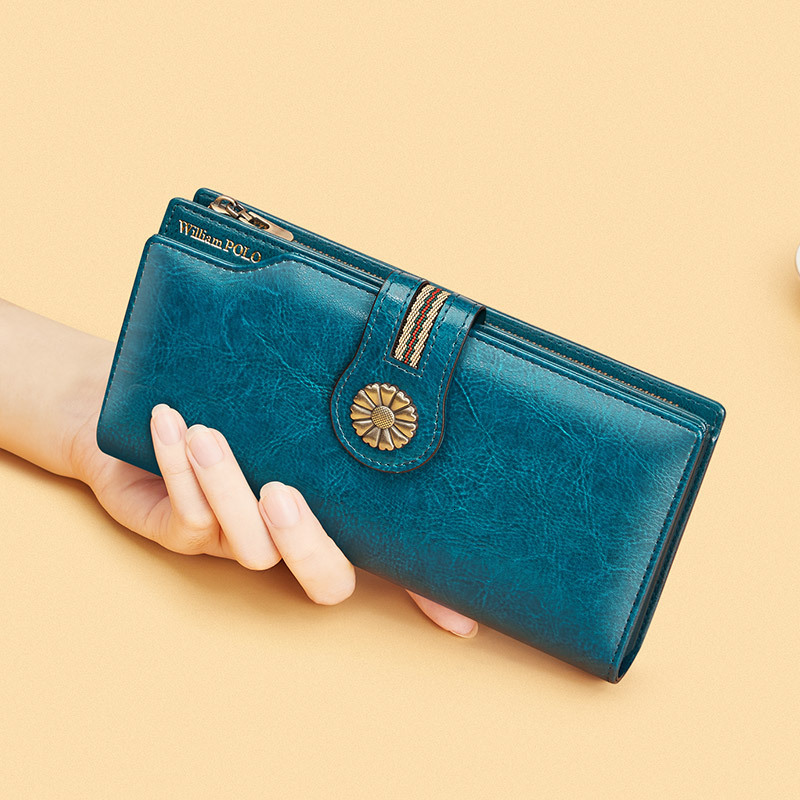New designer DiBao women's high-end long leather anti-theft brush wallet zipper