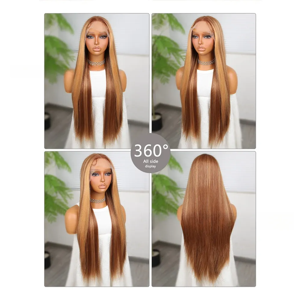 13x4 Straight Lace Front Simualtion Human Hair Wigs for Women Black Lace Frontal Wig Transparent HD Lace Glueless Synthetic Wig Pre Plucked