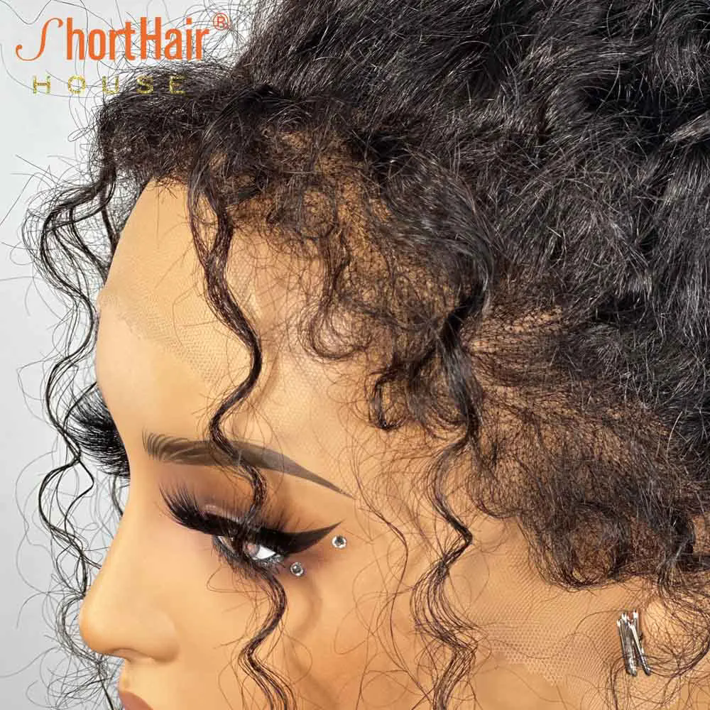 Burmese Curly Wigs With 4C Edge Human Hair Wigs For Girls Crystal Drawstring 360 Wear And Go Gluelss Wigs 13x4