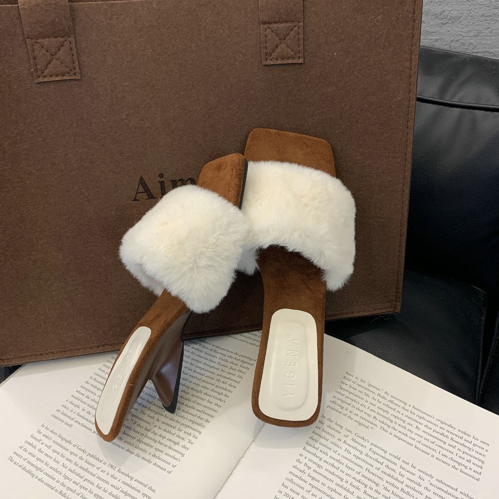 Women's Fashion Slippers:Fleece Winter Sexy Desgin Versatile High Heel Hot Sale Plus Size ,Black/White/Brown,Free shipping