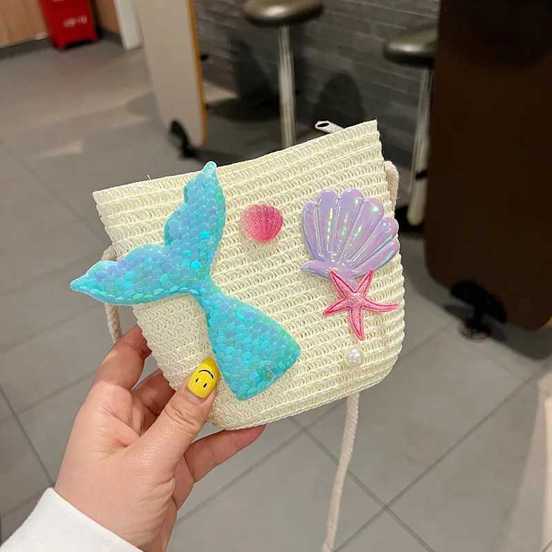 Childrens Cute Crossbody Bag Rattan Straw Shoulder Bag Boho Beach Woven Handbag Purse Leather Messenger Bag LX241104