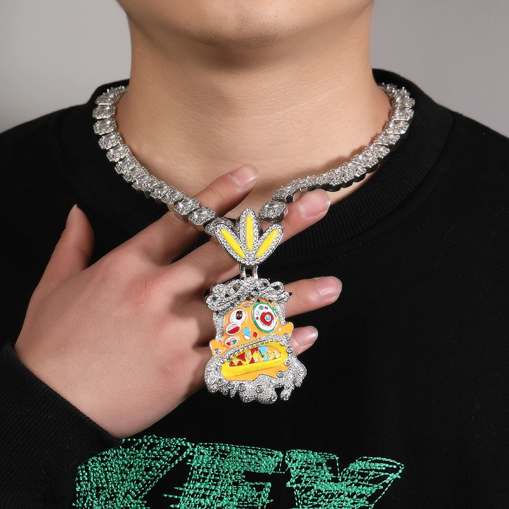 THE BLING KING Travis Scott Hip Hop Anime Enamel Funny Ghost Pendant Necklace Rap Jewelry Colorful Face With Full Cubic Zircon 241104 - view 7