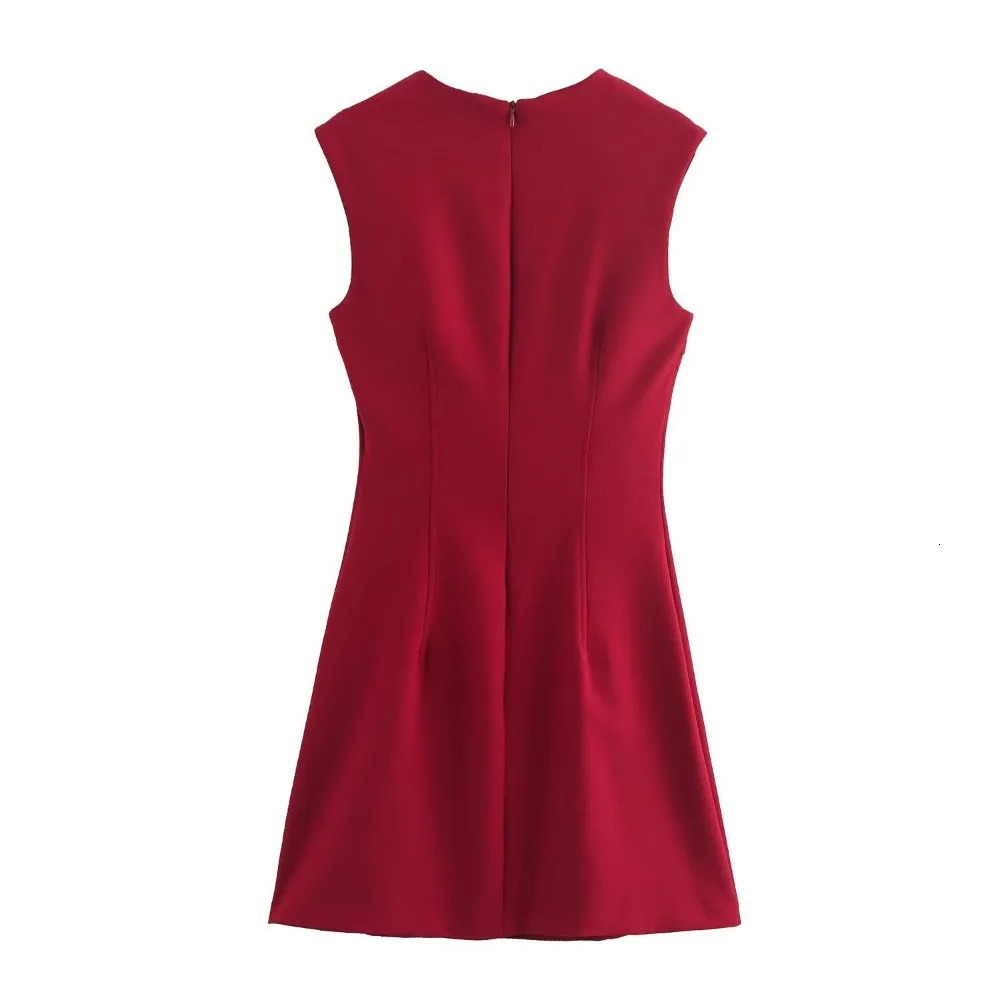 Aoaiys Womens Sleeveless A-Line O-Neck Zipper High Waist Sexy Mini Dress Fashion Elegant Summer Dress 241031