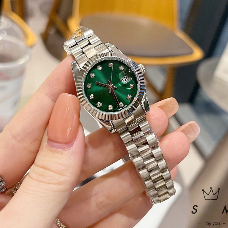luxury womens watches diamond 26mm gold designer auto date movement lady watch high quality All Stainless Steel band wristwatches women Christmas Birthday present
