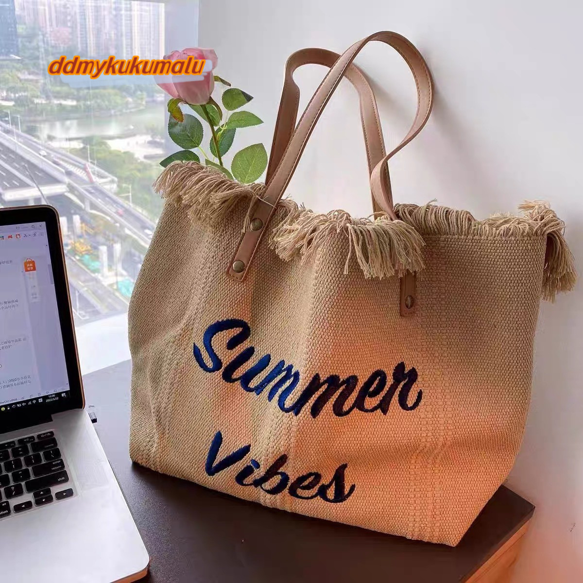 2022 new beach travel tote fashionable and simple tassel mommy large capacity single shoulder bag, trendy #17 kukumalu