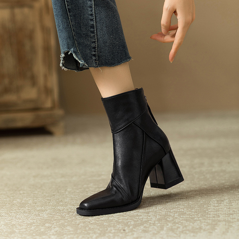 Women's Fashion Boots:High Heel Simple Design Sense Winter Skinny Boots British Style Retro Martin Boots,Black/Brown,Free shipping