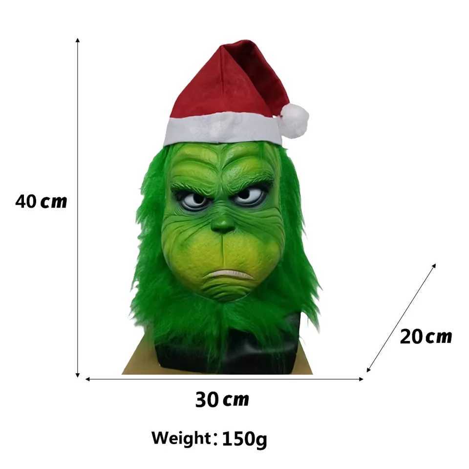 Quty Green Grinch Mask Christmas Halloween Cosplay Green Fur Monster Masque Props Anime Latex Head Gear Gloves Grinch Masque Y241101