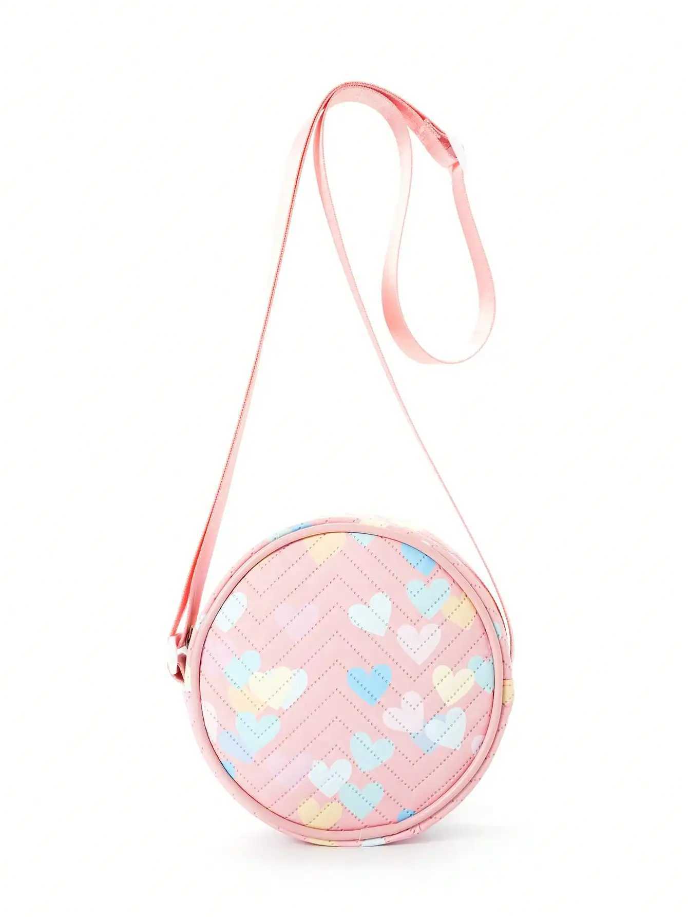 Girls Heart Pattern Adjustable-strap PU Zipper Circle Bag Crossbody Bag LX241104