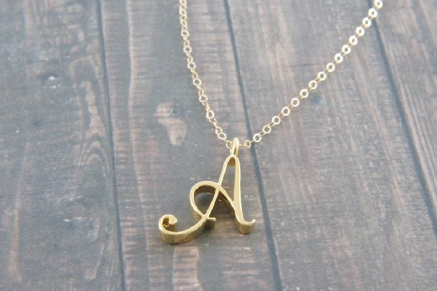 10PCS Small Cursive Alphabet Initial Capital Letter 26 A-Z Chain Necklace Stainless Steel Swirl Luxury Monogram English Name Partner Word Pendant