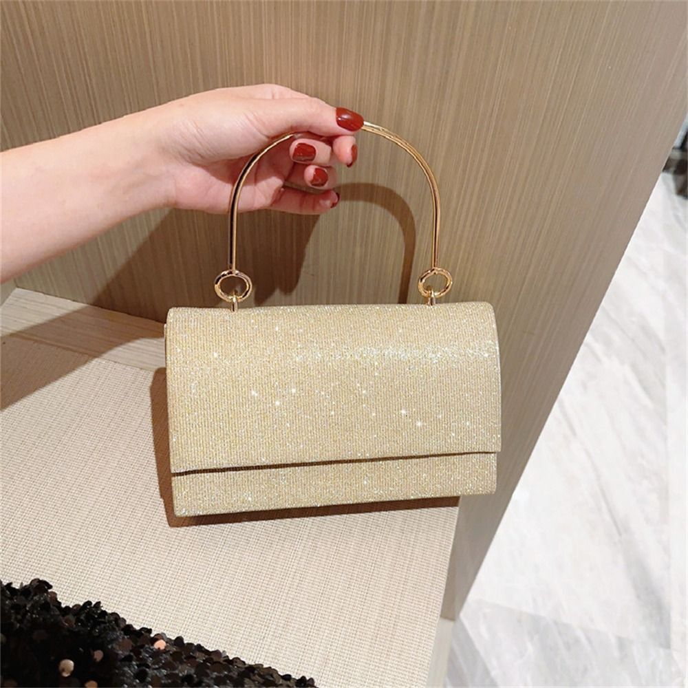 Fashion Banquet Clutch Chain Shoulder Bags Gold Bright Silk Evening Bag Women Elegant Purse Handbag