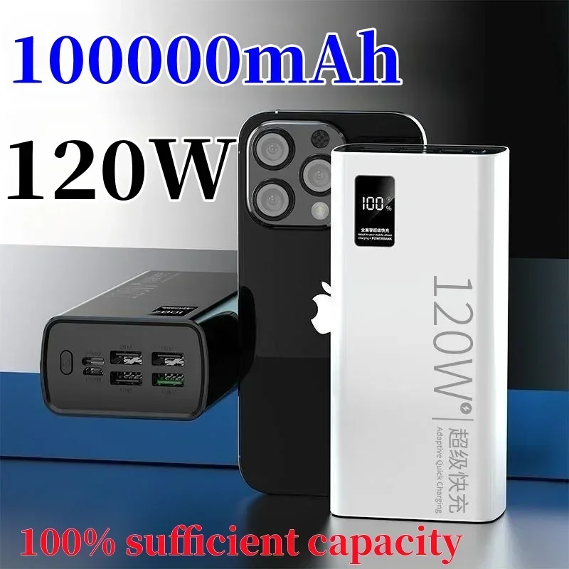 120W super fast charging 100000 mAh power bank with 100% sufficient capacity for mobile power supply for various mobile phones