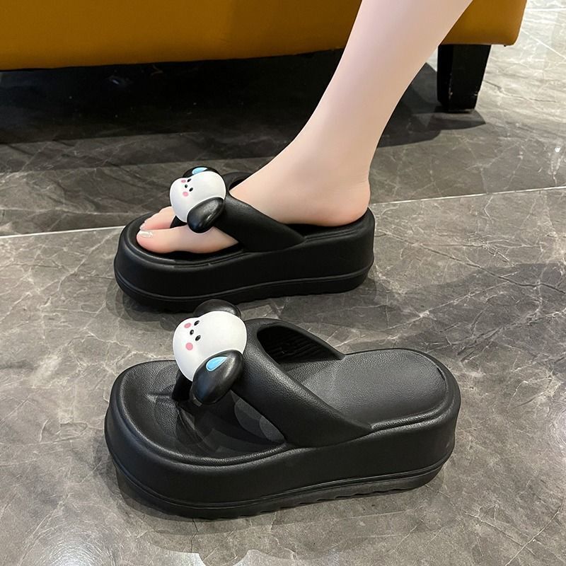 Cute Dog Herringbone Slippers for Women's Summer Outwear 2023 New Thick Sole Elevated Beach Anti slip Sandwich Slippers
