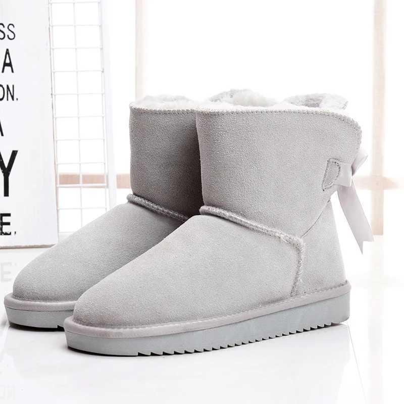 Women's Genuine Cowhide Leather Ankle Boots - Warm Winter hot Snow Boots, Size 35-44