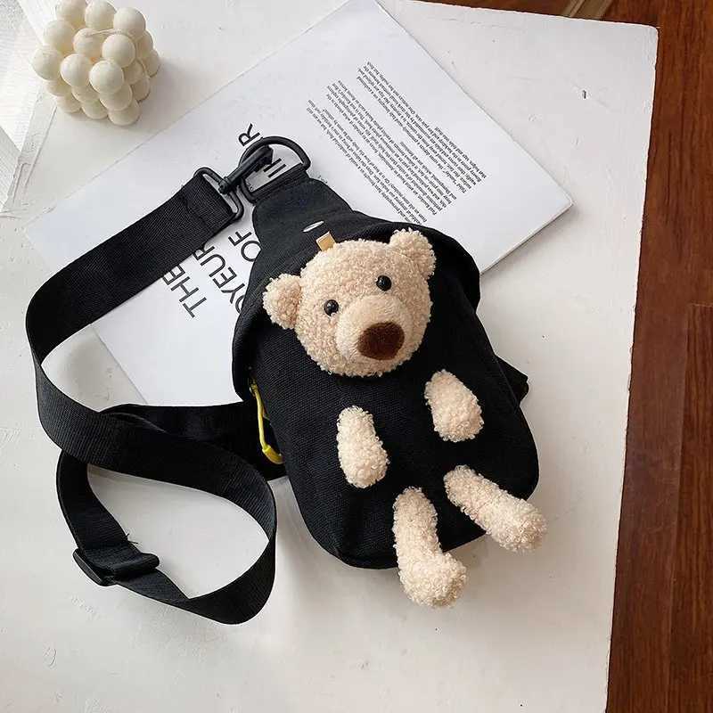 2023 New Childrens Plush Bag Cute Plush Bear Chest Bag Crossbody Bag Korean Boys Girls Mini Canvas Bag LX241104