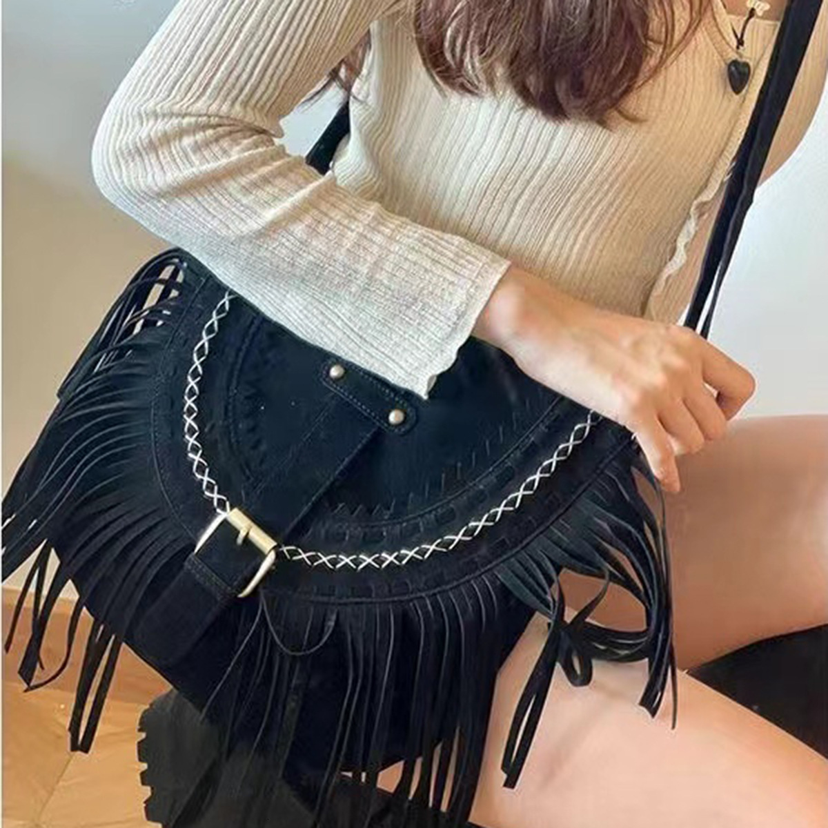 2024 New Beach Single Shoulder Diagonal Straddle Imitation Deer Skin Velvet Tassel Large Capacity Summer Travel Essential Women's Bag #25 b752f