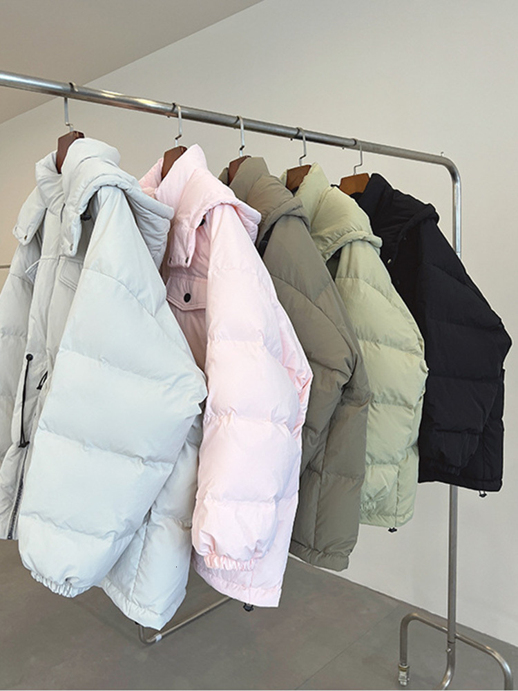 Women White Duck Down Thick Loose Sleeve Winter New Drawstring Hooded Puffer Jacket Medium Long Female