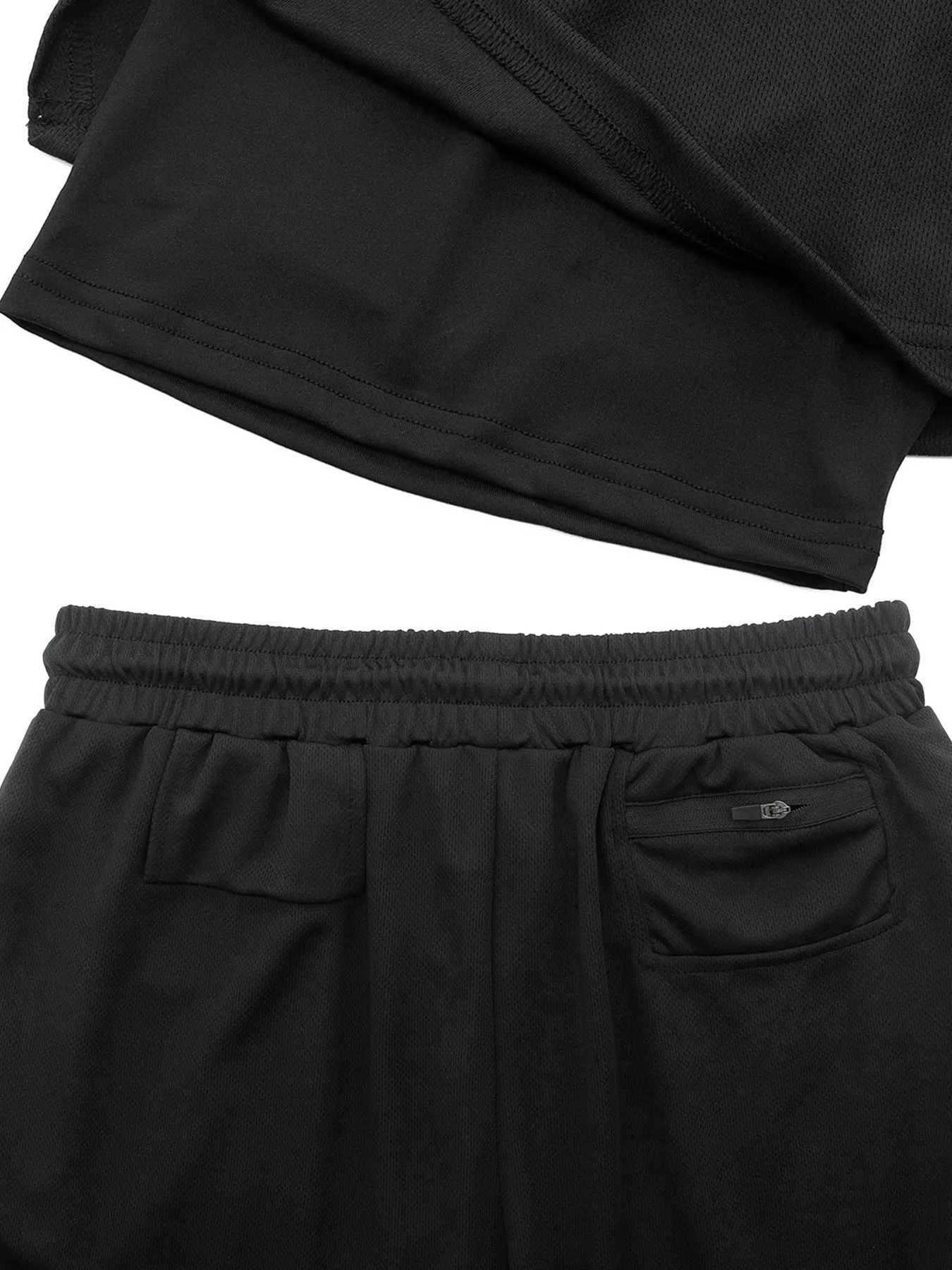 2-in-1 Mens Performance Running Shorts - Moisture-Wicking Compression Support With Secure Zipper Pocket For Gym TrainingXJ241104