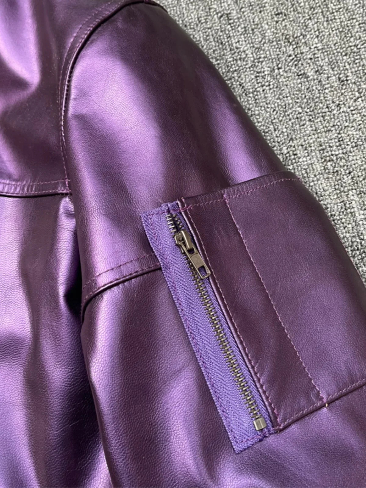 Purple Sheepskin Baseball Jacket Men Streetwear Long Sleeve Trend Casual Slim Leather Coats Male Clothes Motorcycle 241104