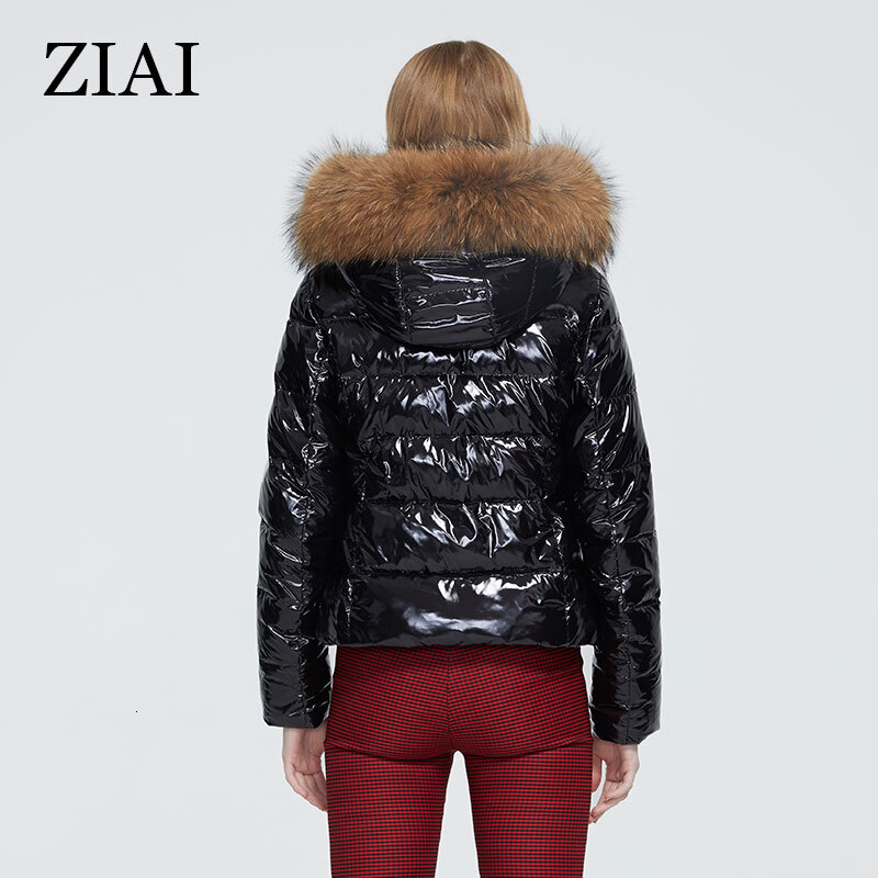 ZIAI 2021 Women Shiny Fabric Big Fur Collar Hotsale Winter Female Jacket Fashion Style Lady Coat Factory Quality Zr-7267