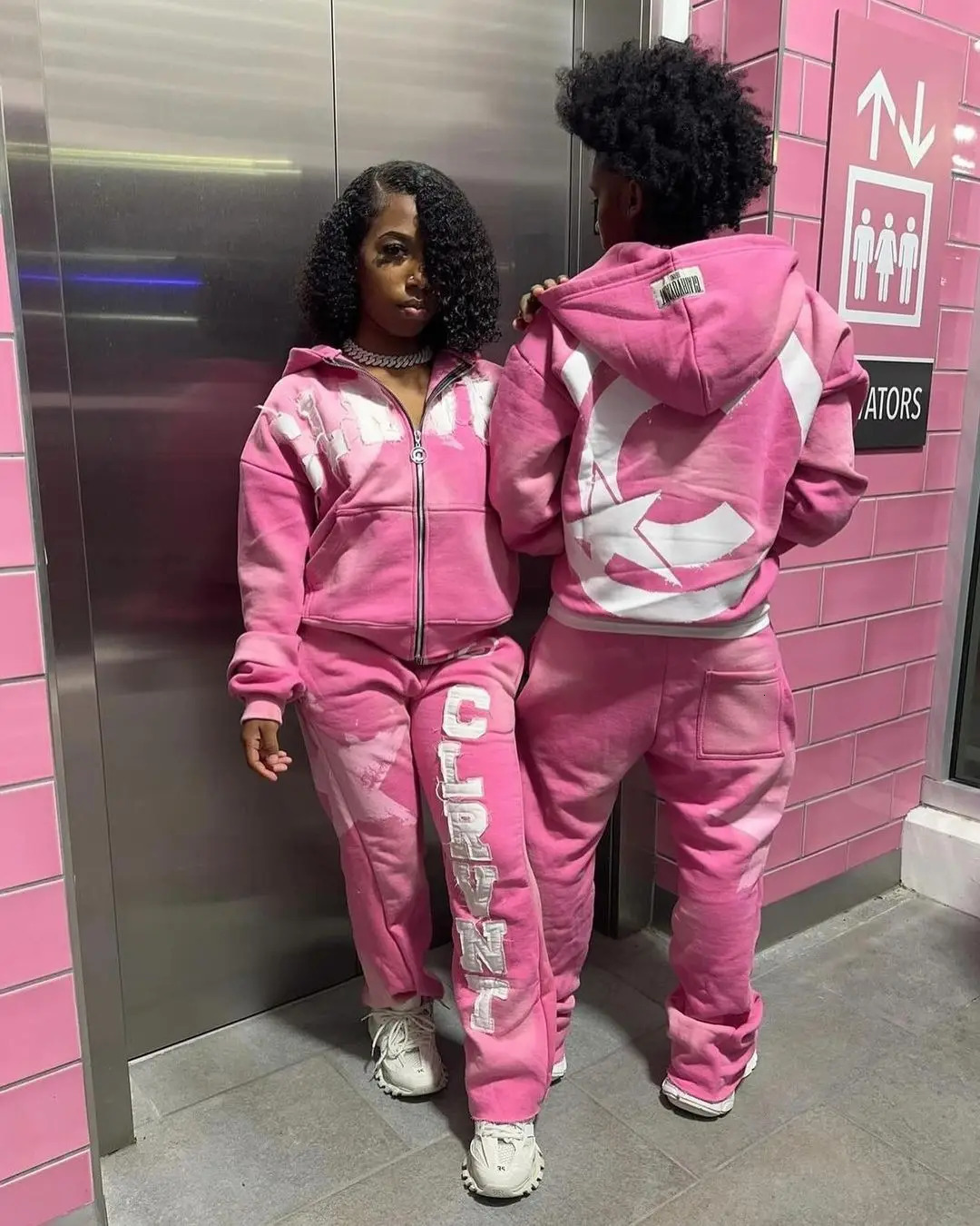 American street hip-hop letter patch embroidery oversized pink zipper hoodie womens Y2K Harajuku Gothic couple sports shirt 241030