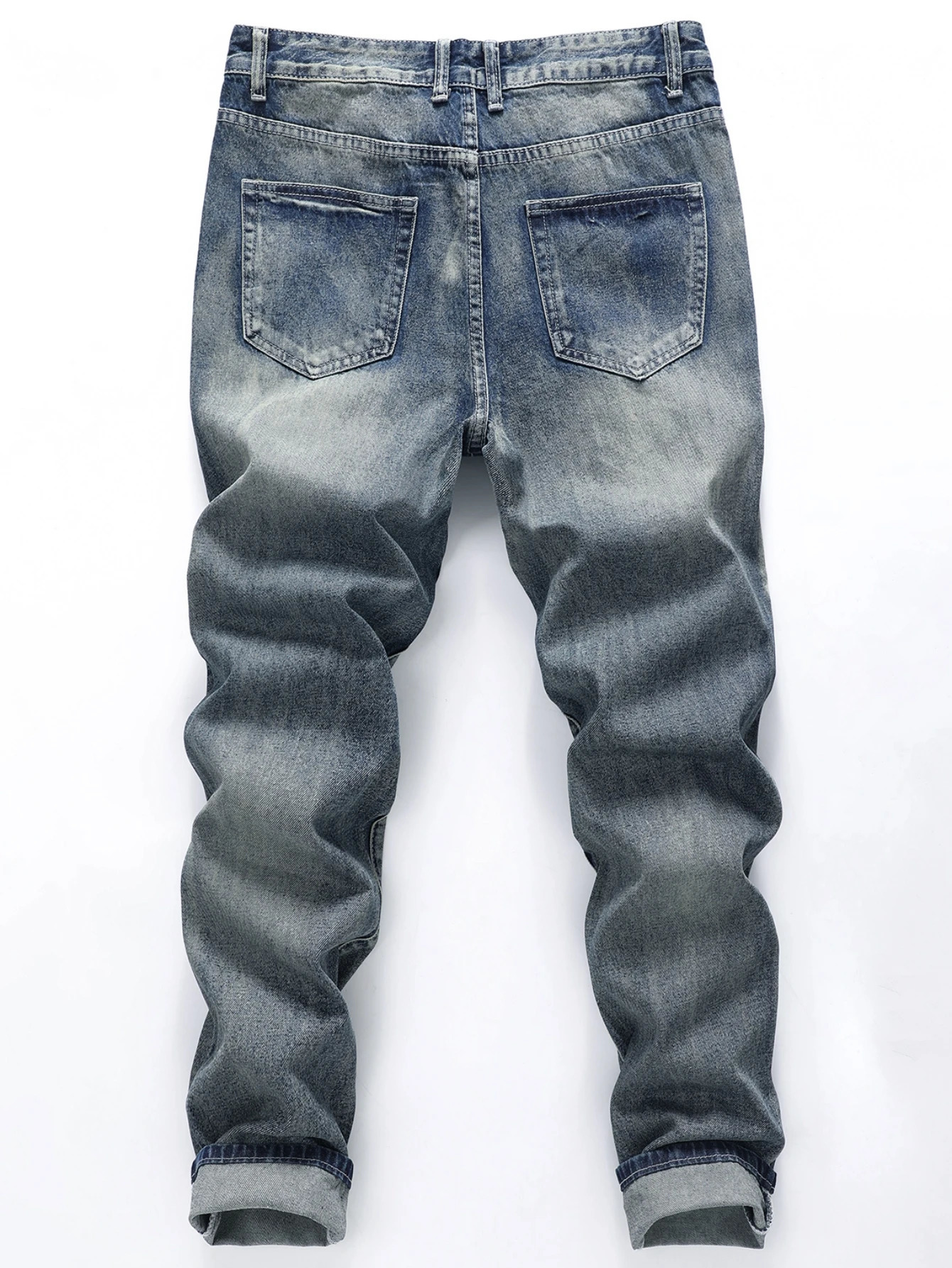 Mens Straight Non-Stretch Cotton Causal Fashion Slashed and Ripped Denim Pants Jeans 240319