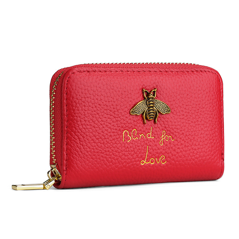 New top layer cowhide, honey bee, genuine leather organ card bag, coin purse, multi slot small wallet