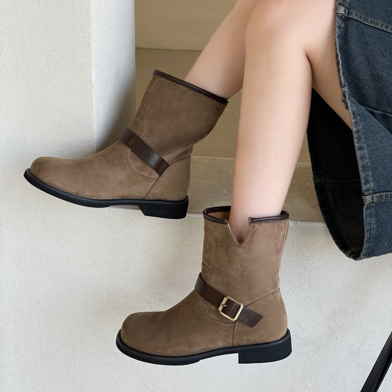 Women's Fashion Boots:Simple Design Retro Martin Boots Winter New Trendy Versatile Round Toe Short Boots,Brown/Khaki,Free shipping