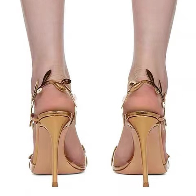 Women's Golden Branches Jade Leaves High Heels Pointed Gold High Heels Sandals Free Shipping.