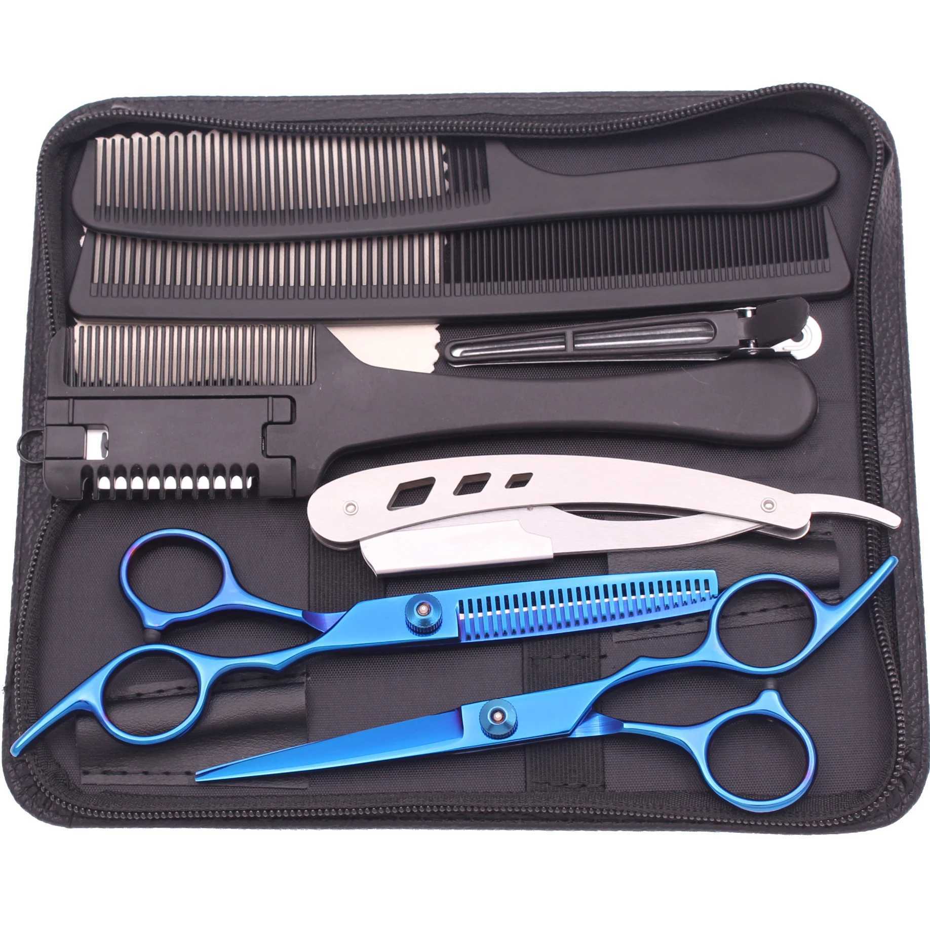 6.0 Hair Scissors Professional Cutting Shears Thinning Hairdressing Haircut Comb Razors Sets Salon Barber Home DropshippingXJ2411