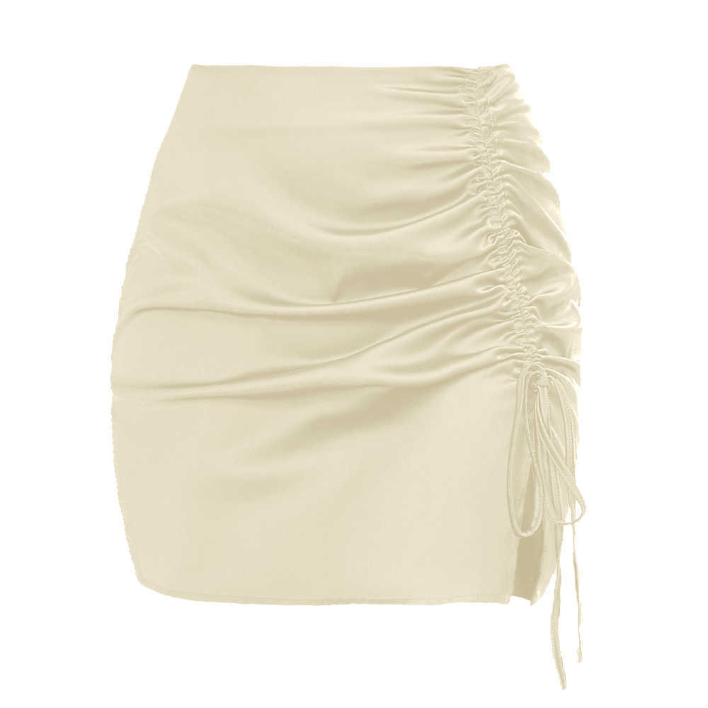Solid Color Pleated Buttock Skirt Sexy High Waist Zipper Women Hip-hugging Skirt Satin Skirt WoMens Summer WoMens Length Adult Career Skirts 241023