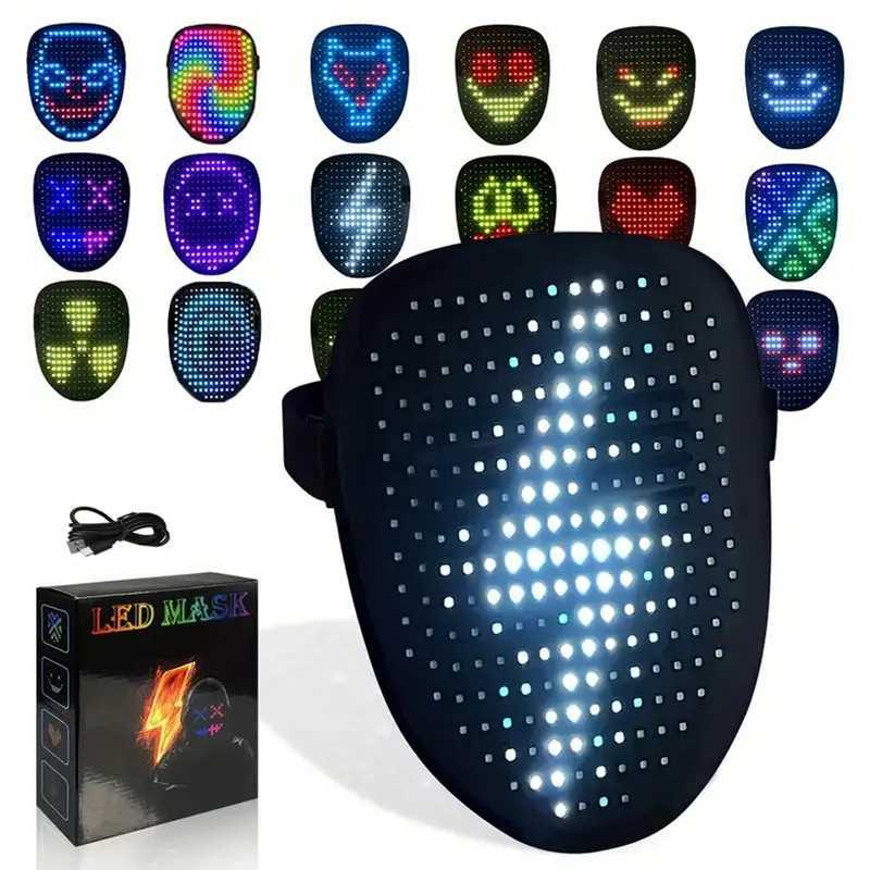 LED luminous face mask RGB full-color face changing luminous face mask Halloween Christmas carnival costume DJ lighting up party role-playing Y241104