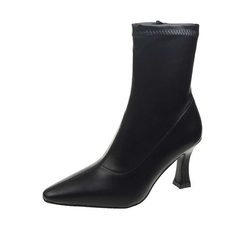 CMM Short Boots for Women Autumn New Elastic Slim Boots Pointed Thin Heels High Heels Mid Calf Boots Minimalist Single Boots