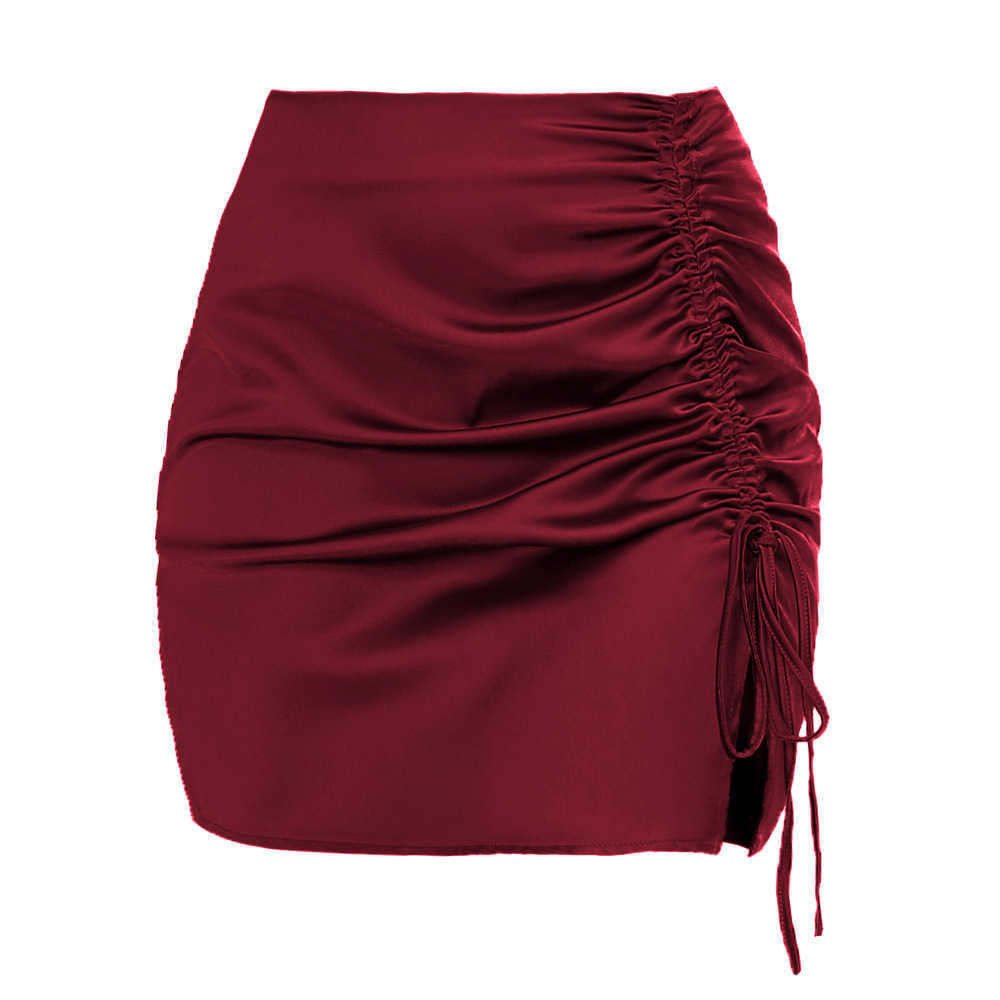 Solid Color Pleated Buttock Skirt Sexy High Waist Zipper Women Hip-hugging Skirt Satin Skirt WoMens Summer WoMens Length Adult Career Skirts 241023