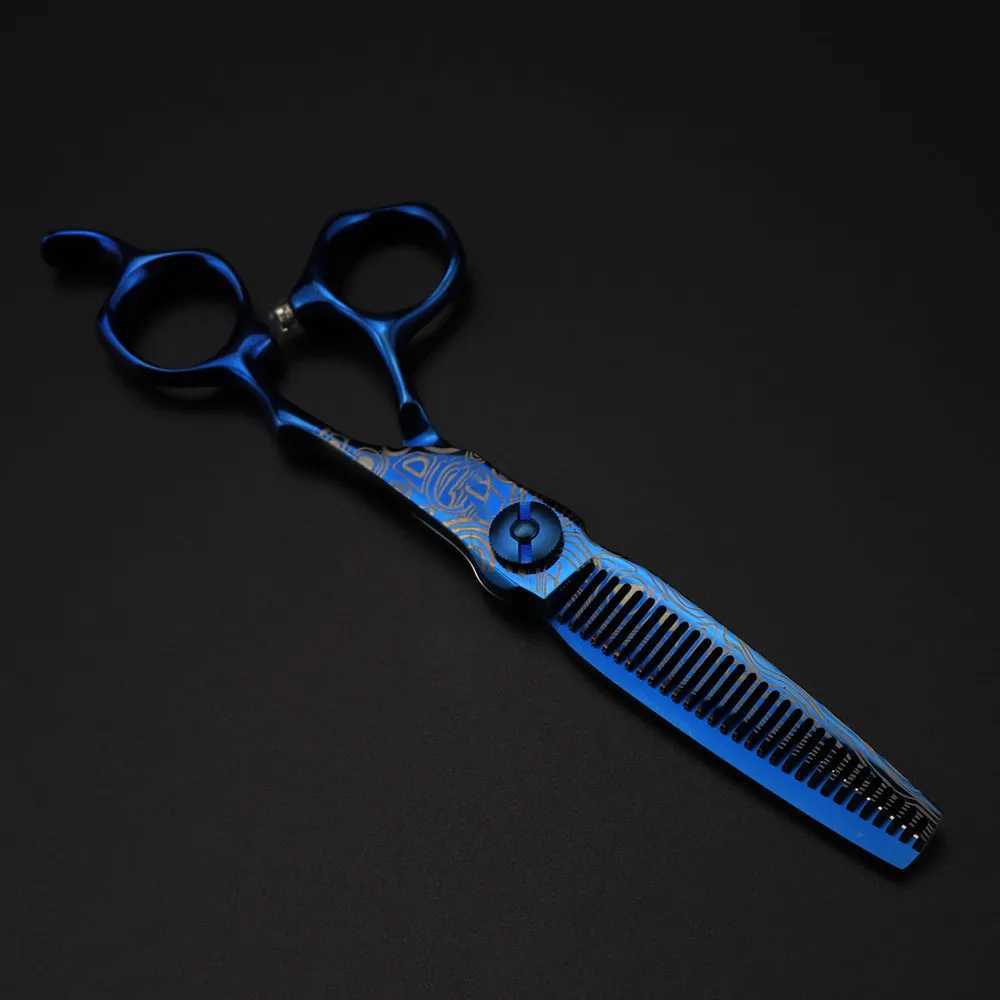 Professional 6 Upscale scissor Blue Damascus hair scissors cutting barber tools haircut thinning shears hairdresser scissorsXJ241104