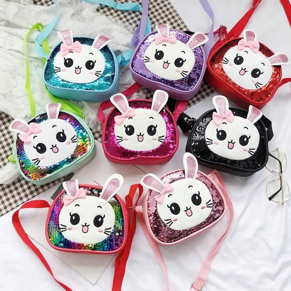 New Cute Sequins Bunny Pu Leather Shoulder Bag Sweet Little Princess Shoulder Coin Purse Crossbody Bag LX241104