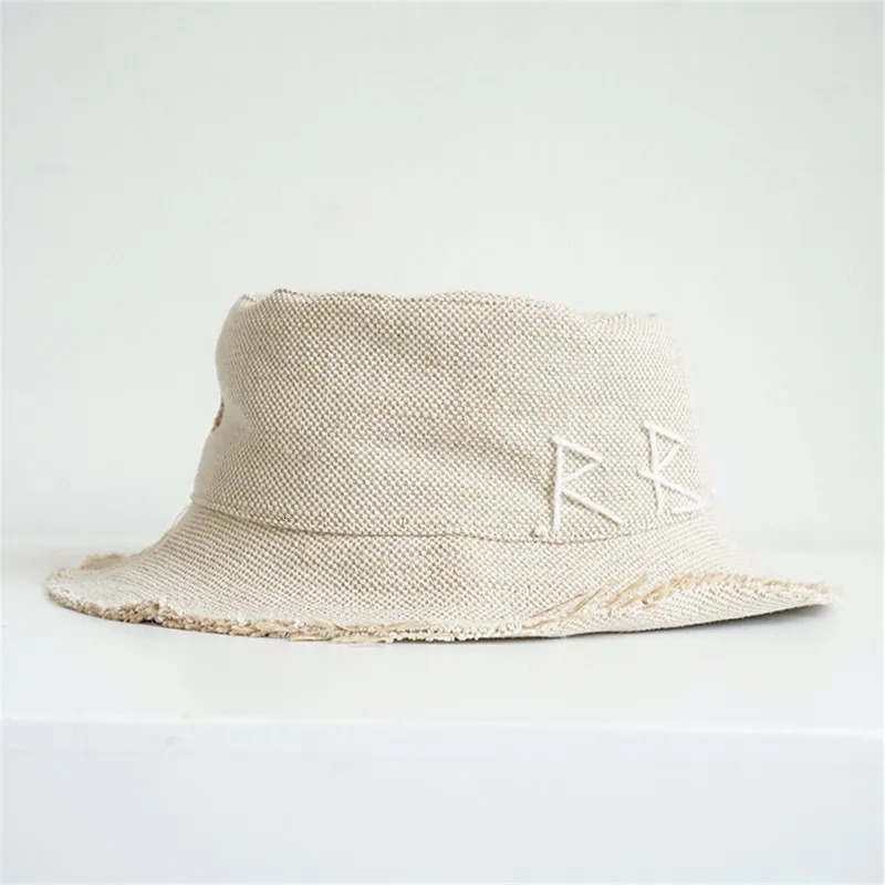 Cotton Linen Bucket Hats Women Men Summer Letter Embroidery Breathable Hats 241104