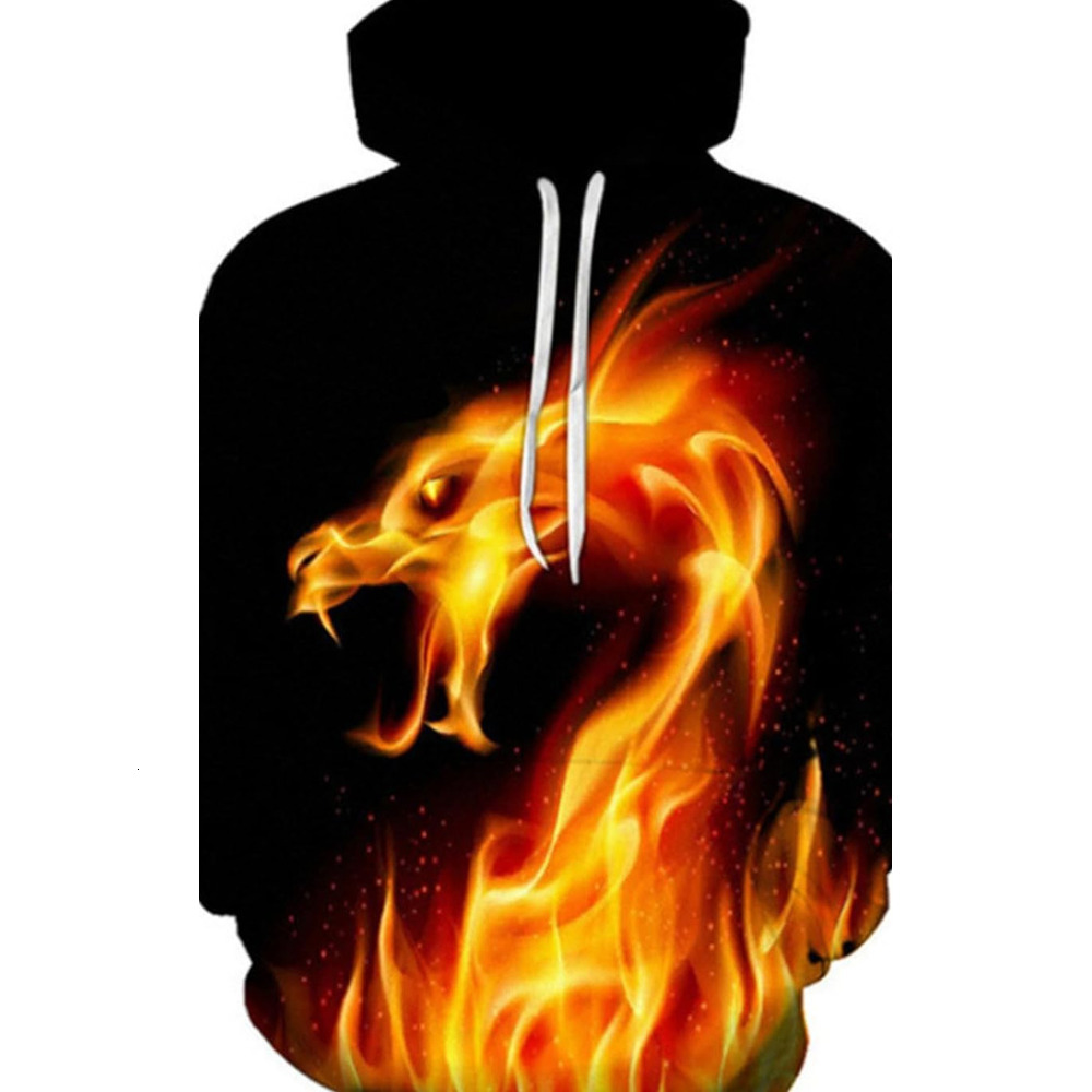 Hoodie for Mens Womens Mens And Womens Hip Hop Hoodie Street Novelty Hoodies 3d Printed Pullover Creative fashion fire dragon Warm and fashionable