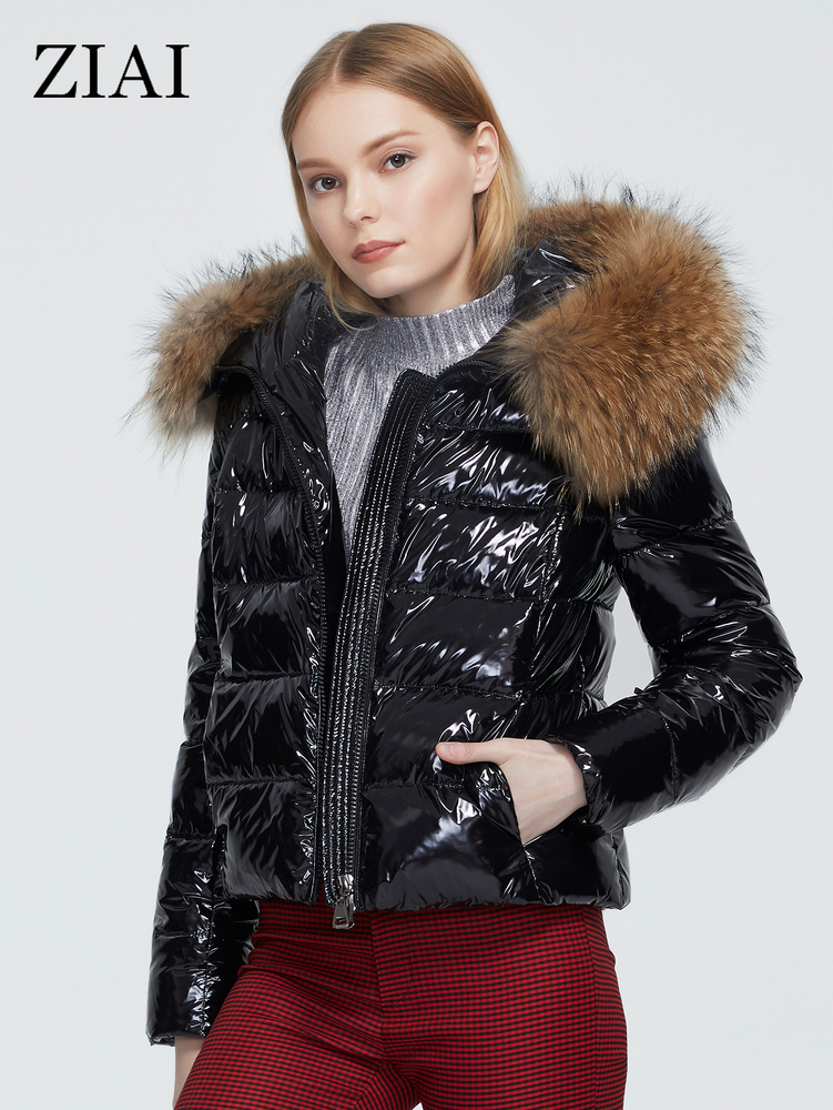 ZIAI 2021 Women Shiny Fabric Big Fur Collar Hotsale Winter Female Jacket Fashion Style Lady Coat Factory Quality Zr-7267