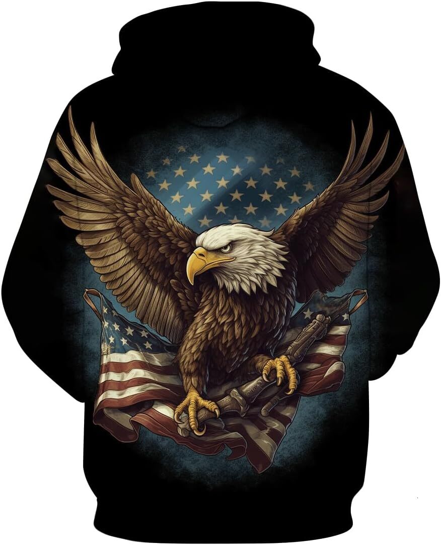 Hoodie for Mens 3D Eagle Print Hoodie - Patriotic Theme, Animal Graphic Sweatshirt Graphic Warm and fashionable cool
