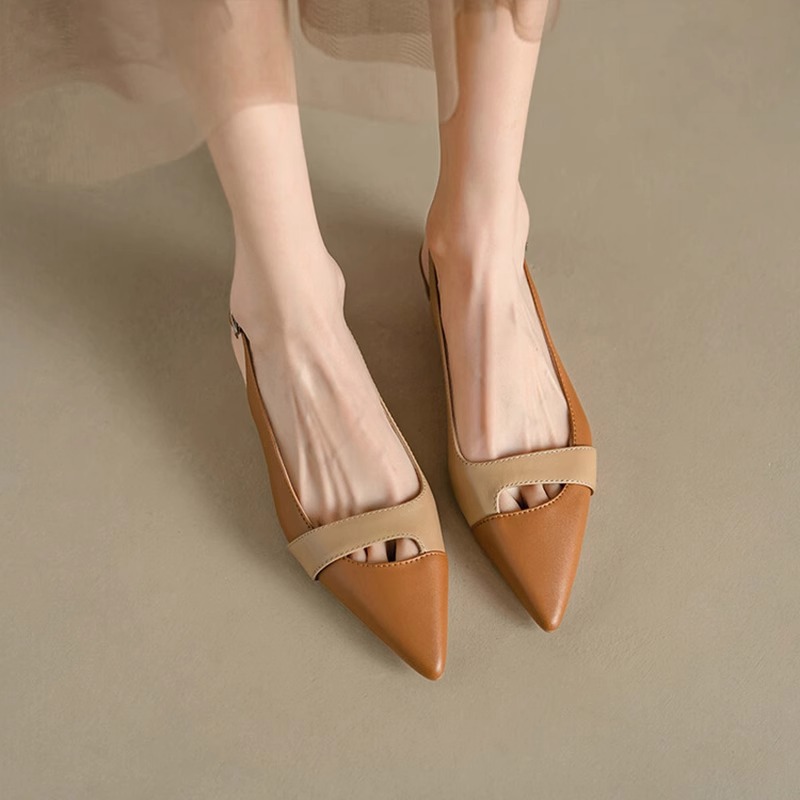 Women's Fashion Dress Shoes:Closed Toe French Style Retro Color Blocked Pointed Toe Chunky Heel,Black/Orange,Free shipping